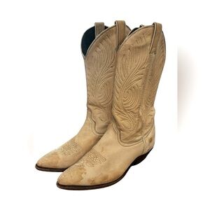 Vintage Code West Light Tan Leather Heeled Cowboy Deerskin Boots